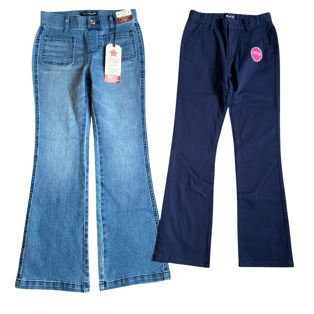 Lot of 2 Jeans Pants Girl 10 Years Flared Cotton Blue NWT Mixed Brands